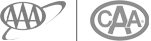 The image shows two round logos. On the left, "AAA" with an orbit-like design. On the right, "CAA" within an oval shape.
