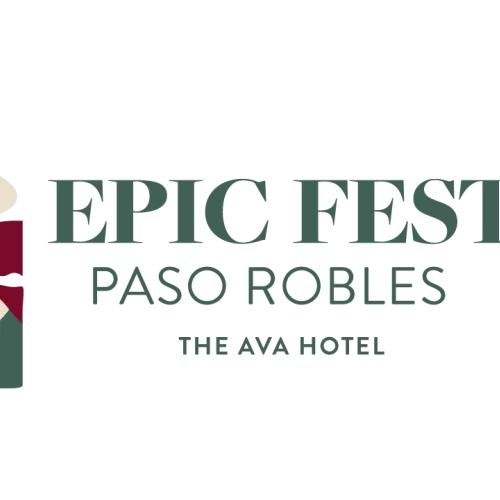 A logo reading &ldquo;EPIC FEST Paso Robles&rdquo; with &ldquo;THE AVA HOTEL,&rdquo; plus a stylized fork-and-glass icon, in dark red/green.